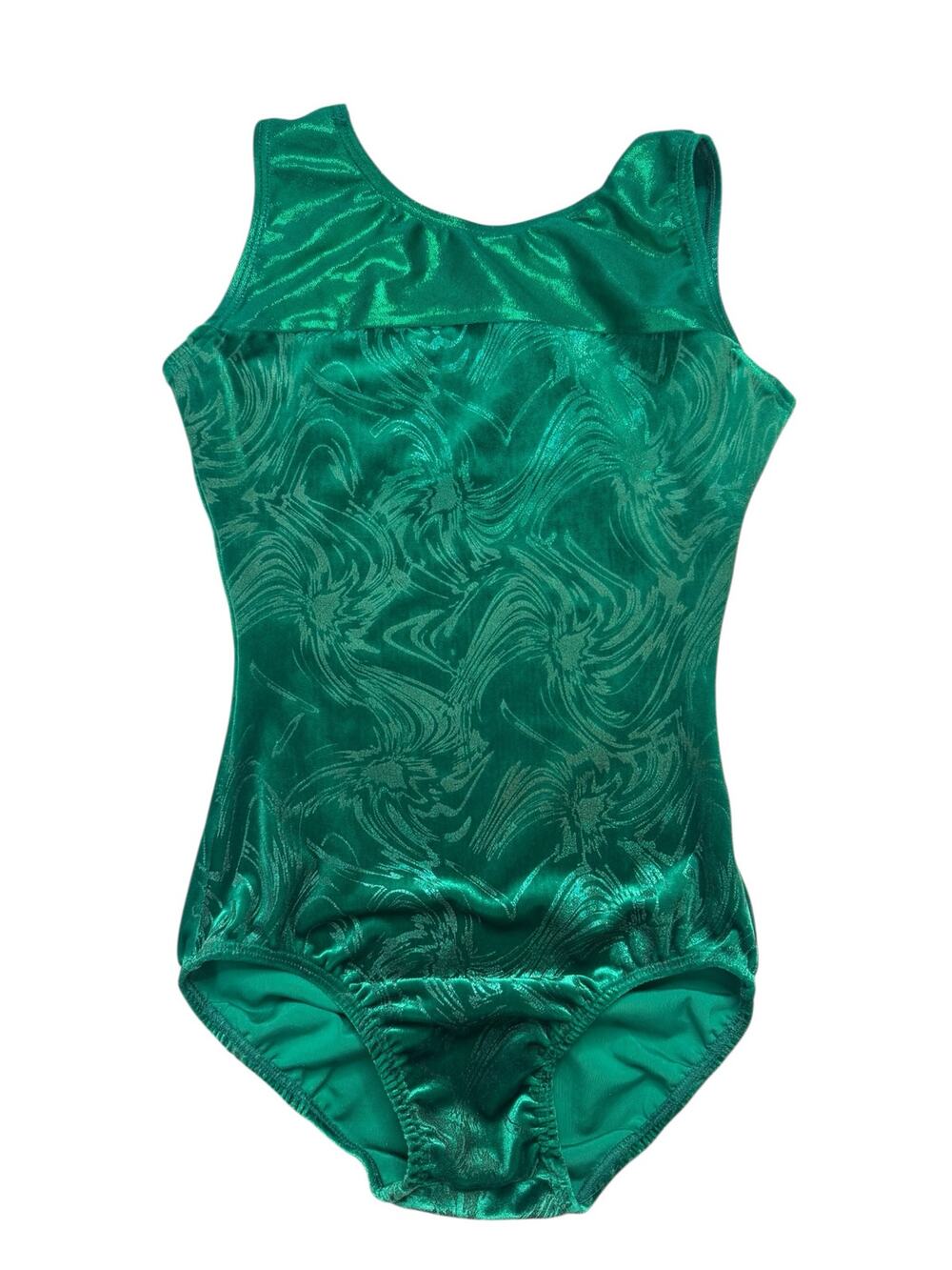 DESTIRA Green Sparkle Swirl Velvet Leotard in Kelly Green Size JR (Child XL)